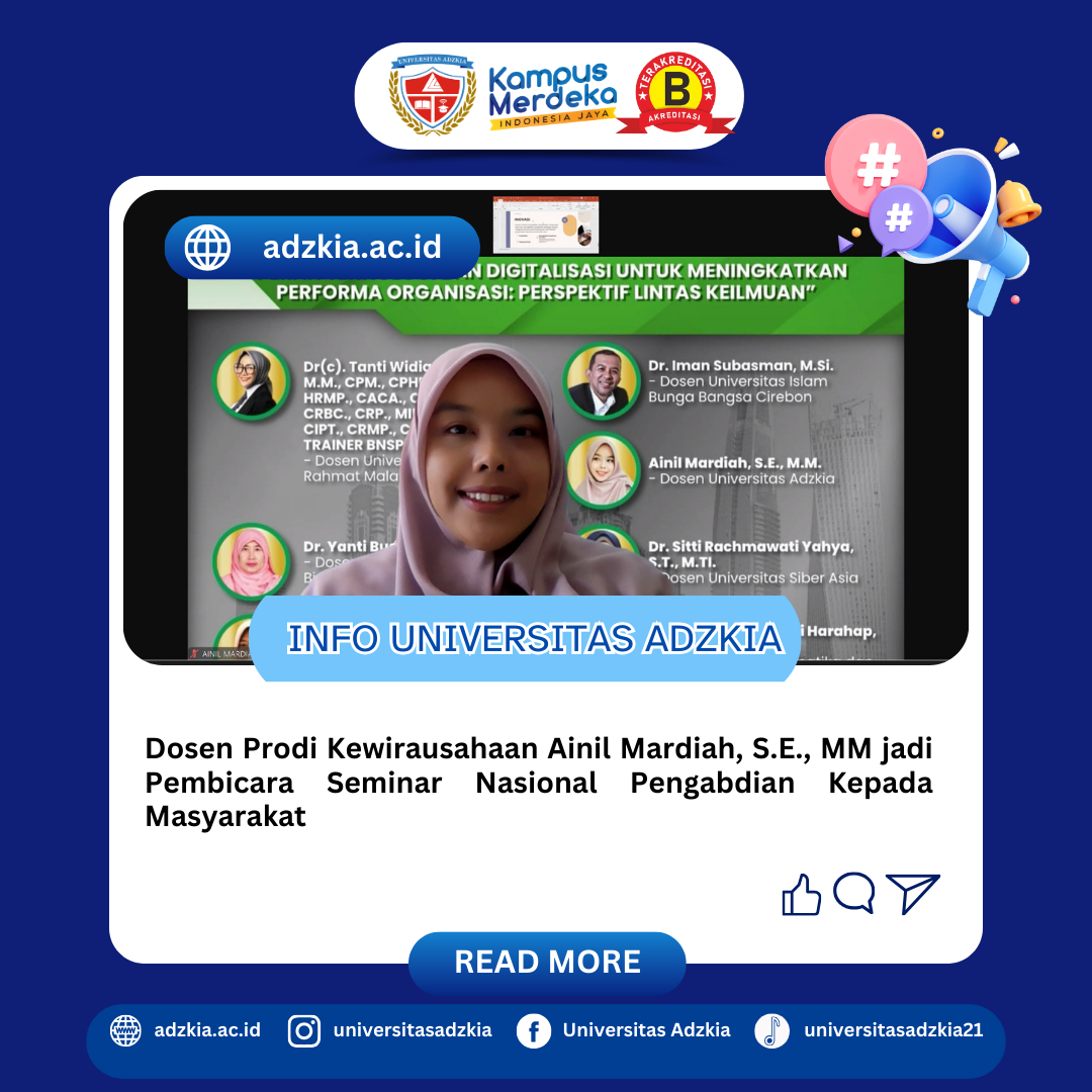 Dosen Prodi Kewirausahaan Universitas Adzkia, Ainil Mardiah, SE., MM Pembicara pada Seminar Nasional Pengabdian kepada Masyarakat